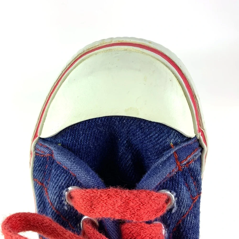 VTG Circo Denim Shoes‎ Toddler 7.5 Embroidered Trains Primary Colors Blue Red